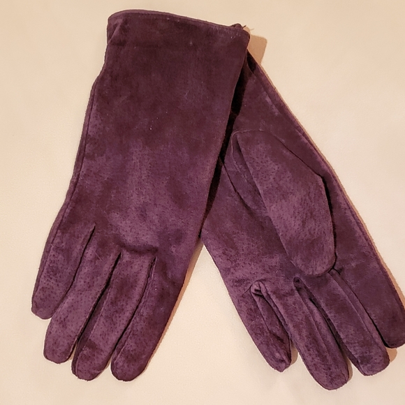 no Accessories - Purple Suede Ladies Gloves Size M Fleece Lining